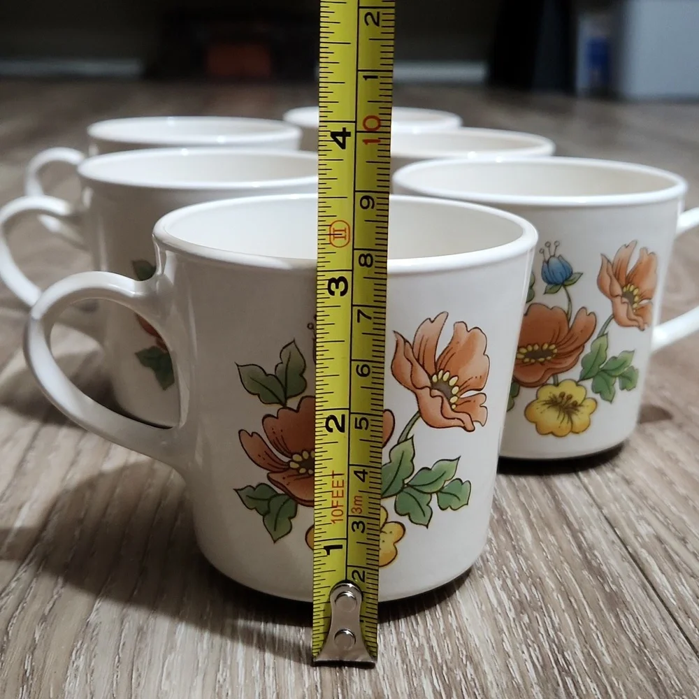 70's Corning Cornerstone Vintage Royal Garden 6 Piece Ceramic Mug Set Floral VTG